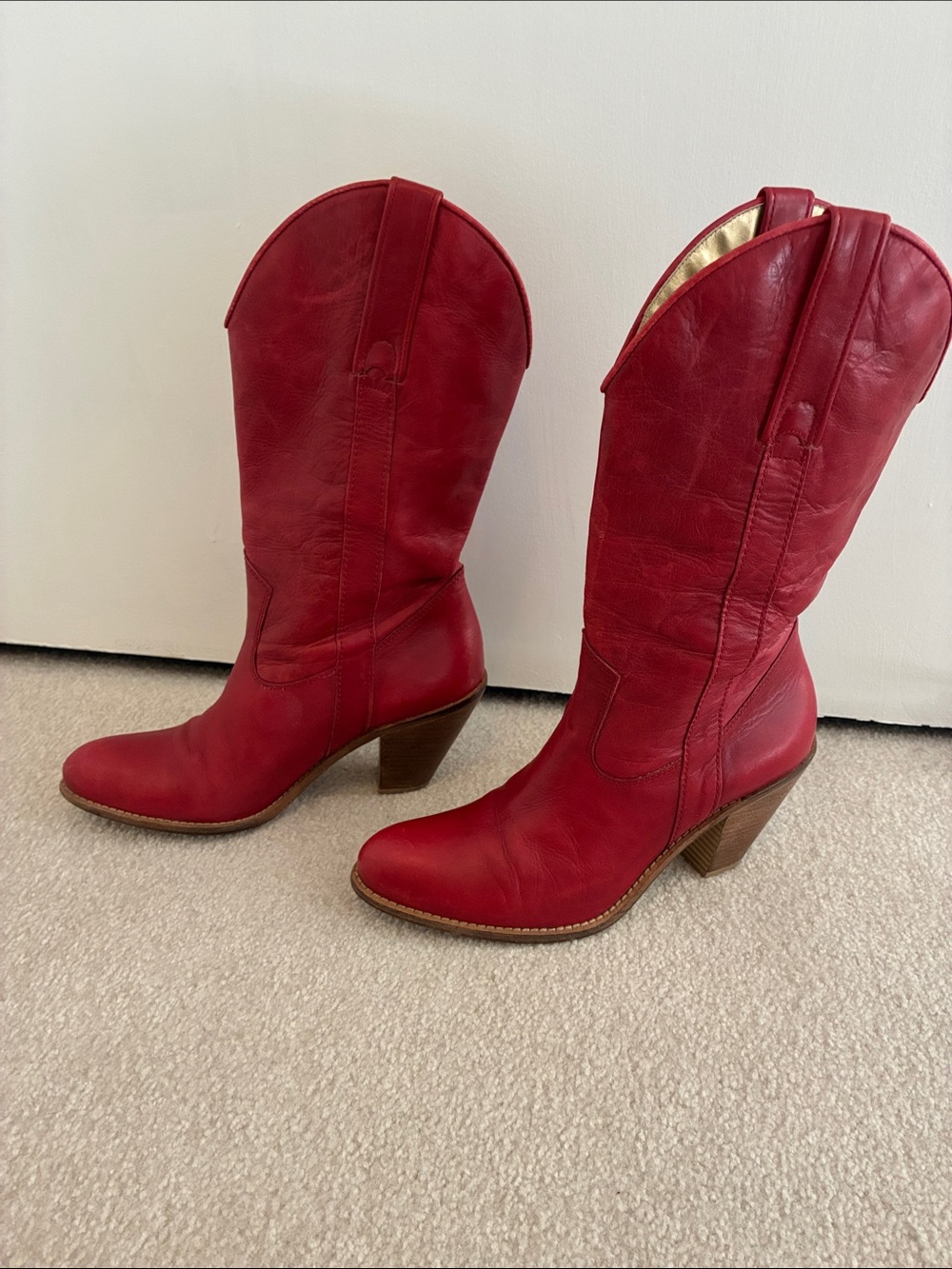 Jessica Simpson Women's Red Leather Cowboy Heeled Boots